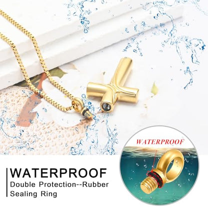 XSMZB Cross Cremation Jewelry Memorial Pendant Urn Necklace for Ashes of Loved One Funeral Ashes Keepsake Necklaces for Men Women - color: Gold
