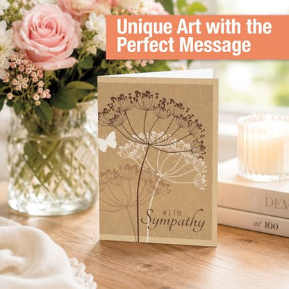 Current Kraft Sympathy Cards with Envelopes- Set of 8 Assortment (4 Designs), Large 5" x 7", Condolences Cards, Sentiments Inside, White Envelopes - color: Kraft