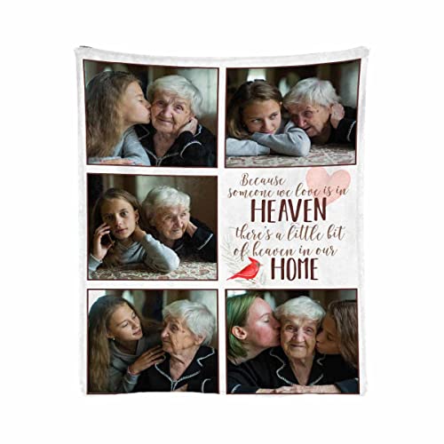 Custom Memorial Blanket Because Someon We Loved is in Heaven Bird Personalized Photo Collection Blanket in Memory of Loved One Gifts Memorial Gifts for Loss of Son Daughter Grandma Dad Mom