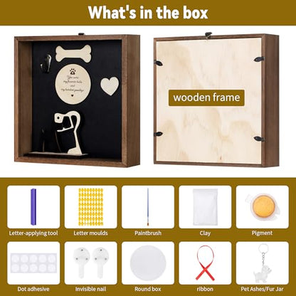 8.6'' Pet Memorial Shadow Box, Wooden Pet Remembrance Frame, Keepsake Box for Pet Ashes, Fur & Collar