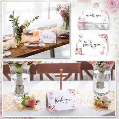 Fumete 50 Set Funeral Thank You Cards, Pink Butterfly - style: Pink Butterfly