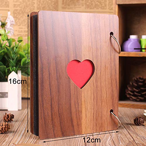Scrapbook Album, Scrapbook Wooden Photo Album Guest Book DIY Memories Book with 30 Black Pages Present for Christmas Valentines Anniversary Mother's Day Birthday Gift