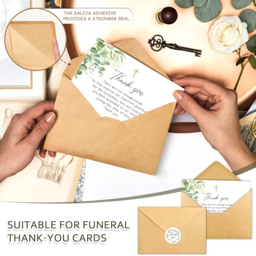 50 Pack Funeral Thank You Cards with Envelopes, Message Inside | 4x6In Thank You Cards for Funeral, Cross & Eucalyptus Design, Sympathy Bereavement Thank You Cards, Thank Family/Friends