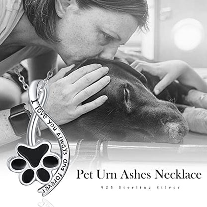Dreamboat Urn Necklace for Dog Cat Ashes 925 Sterling Silver Pet Cremation Memorial Pendant Paw Print Ash Keepsake Jewelry for Women - color: Silver
