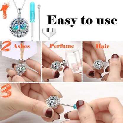 Aniu S925 Sterling Silver Urn Necklace Cremation Jewelry for Ashes - color: Abalone Shell Tree of Life-A
