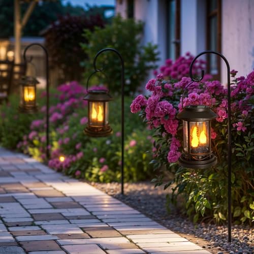 Beautyard 6 Packs Outdoor Solar Candles Lights Flickering Decorative Lantern Stake Lighting for Garden, Backyard, Lawn, Pathway, Patio Accessories and Decor ( Small 6 Pack , Black )…