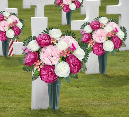 Artificial Cemetery Flowers,Memorial Flowers,Beautiful Arrangements for Headstones,Silk Hydrangea Rose Lily Daisy