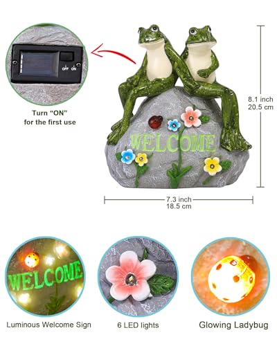 Nacome Solar Garden Outdoor Statues Frog with Succulent - color: Green Frog