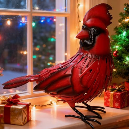 Metal Red Cardinal Garden Fence Decoration Statue Metal Bird Yard Art Red Bird Sculpture for Outdoor Patio & Indoor Home Decor - Gifts for Mom Dad