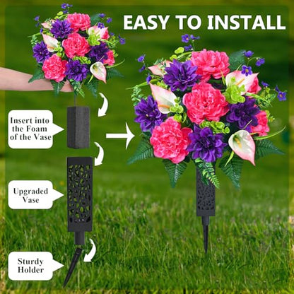 2 Set Artificial Cemetery Flowers for Grave Memorial Flowers for Cemetery