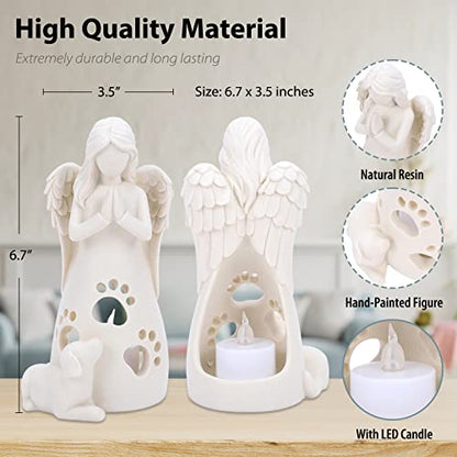BEARAE Loss of Dog Sympathy Gift, Dogs Memorial Gifts, Pet Loss Candle Holder Figurine Statue, Dog Passing Away Statue Remembrance Gift, Puppy Angel Figurine for Dogs Owners - color: White #2