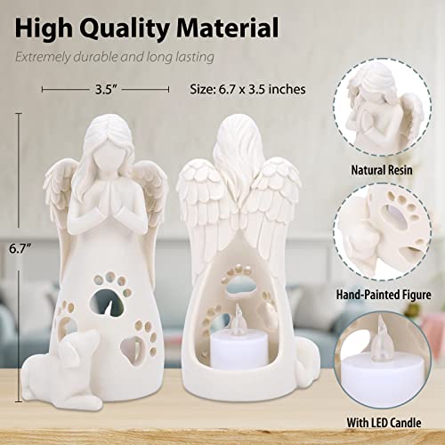 BEARAE Loss of Dog Sympathy Gift, Dogs Memorial Gifts, Pet Loss Candle Holder Figurine Statue, Dog Passing Away Statue Remembrance Gift, Puppy Angel Figurine for Dogs Owners - color: White #2