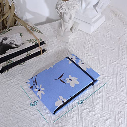 2 Pack Photo Album 4x6, 100 Pocket per Album, Horizontal (Flower) | Mini, Portable & Flexible, Easy to Classify, Linen Cover, High-clarity Pockets, Elastic Band, Family, Wedding, Gift - color: Blue + Flower