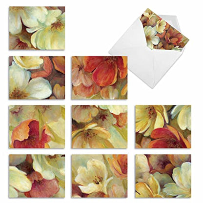 The Best Card Company - 10 Boxed Note Cards with Flowers - Blank Assorted Floral Notecards Bulk (4 x 5.12 Inch) - Spice Blooms M6628OCB - style: Spice Blooms