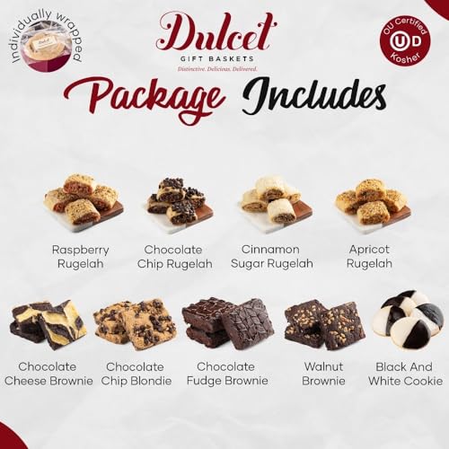 Dulcet Gift Baskets Gourmet Treats Gift Basket - Thank You Gift or Food Gift for Sympathy, Thank You, or Bereavement Ideas - Gourmet Delicious Baked Goods - Cookies, and Brownies Assortment Baked Goods