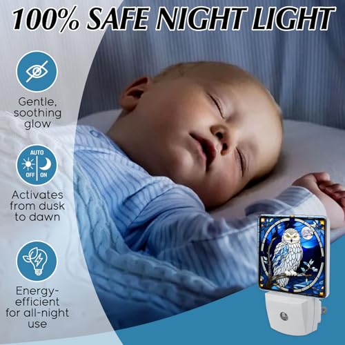 Owl Stained Glass Night Lights Plug into Wall for Room, Owl Night Light LED for Bedroom - color: Owl