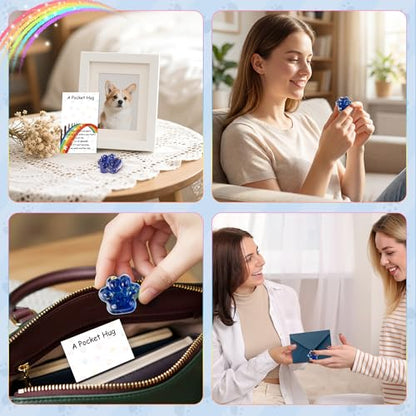 EYxsaxenk Loss of Pet Sympathy Gift - Blue Gold Foil Mini Paw Pocket Hug and Rainbow Bridge Memorial Card Envelope Remembrance Gift for Loss of Dog Cat Sympathy Favor Pet Lover Adult Stress Relief Toy - color: Blue + Rainbow Card