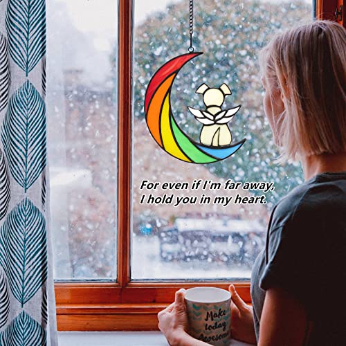 Stained Glass Rainbow Bridge Dog Memorial Gifts for Loss of Dog Sympathy Remembrance Suncatcher, Angel Wings Pet Loss Bereavement Gifts in Memory of Pet Passing Away Window Hanging. - color: Rainbow - a