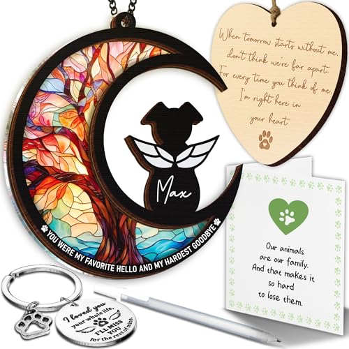 6" DIY Dog Memorial Suncatcher – 4-in-1 Pet Memorial Gifts for Dogs, Loss of Dogs Sympathy Gift | Rainbow Bridge Dog Remembrance Set with Ornament, Keychain & Sympathy Card PS190 - color: Angel Dog
