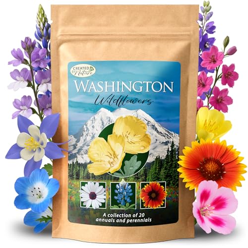 Washington Wildflower Seed Mix – Over 60,000 Flower Seeds, Covers 300 Sq Ft | 20 Colorful Annual and Perennial Wildflower Varieties for Washington Gardens, Attracts Bees and Butterflies