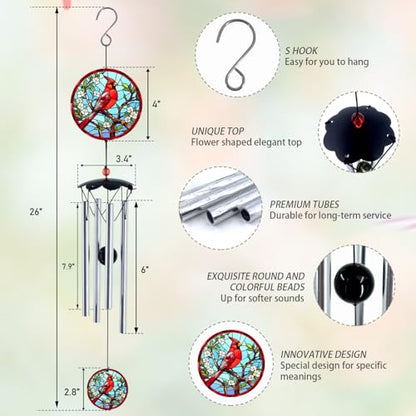 Wind Chimes for Outside 26" Cardinal Wind Chimes Outdoor Home Patio Garden Decor Windchimes Outdoors Gift Ideas for Women Mom Grandma Sisters