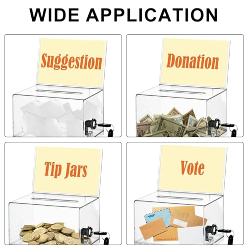 FOCCTS Clear Acrylic Donation Box with Lock, Ballot Box Suggestion Boxes With Sign Holder, Raffle Boxes With Slot for Voting Donation Ticket Comment Tips(6.2" x 4.5" x 4")