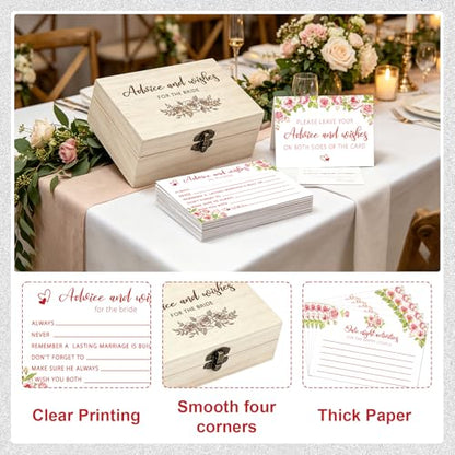Advice For The Bride Cards,50 Pcs Advice and Wishes Cards Box - color: Pink Flower