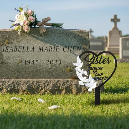 BUoonyer Stake Graves Cemetery Decorations - Sister Metal Memorial Grave Markers, Girls Heart Graveyard Sympathy Plaque, Dove Remembrance Graveside Burial Decor Sign for Outside Yard Garden - style: Sister-2