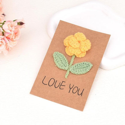 Handmade Crochet Yellow Rose Love You Kraft Paper Valentine Greeting Card | 3D Yellow Flower Card, Fiancee Gf Wife Present Idea, Romantic Love You Gift for Valentine Anniversary Birthday for Your Lover - color: Rose Love You Card Gift