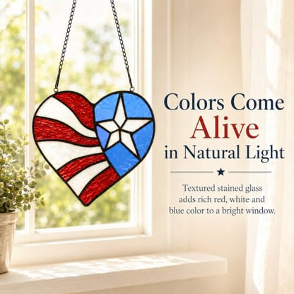 American Flag Heart Suncatcher, 6-Inch Stained Glass Window Hanging - color: D-heart