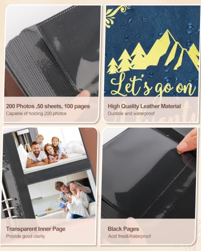 Leather Photo Album 4x6 200 Photos,Slip-in Photo Album Book with 50 Sheets, Travel Souvenir Diary Photo Book for Family Wedding Baby and Holiday Pictures - color: Blue