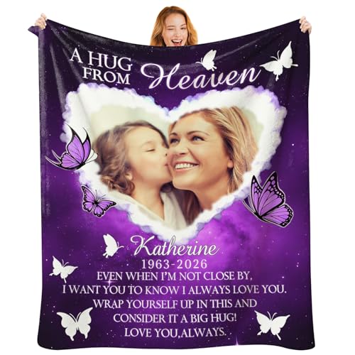 Custom Memorial Blanket with Photo, Personalized in Loving Memory Throw for Loss of Loved One, Made in USA, Customized Sympathy Bereavement Remembrance Grieving Blanket for Loss One (Design 11) - color: Design 11