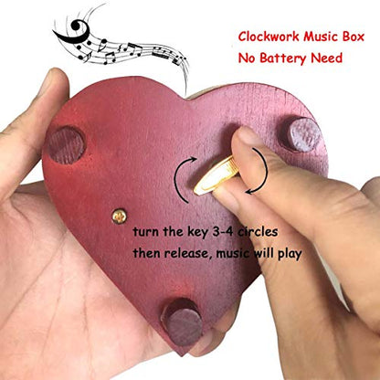 Pursuestar Edelweiss Music Box, Heart Shaped Vintage Hollow Out Wood Mechanism Wind Up Musical Box Gifts for Birthday Christmas Wedding Valentine's Day - style: Edelweiss