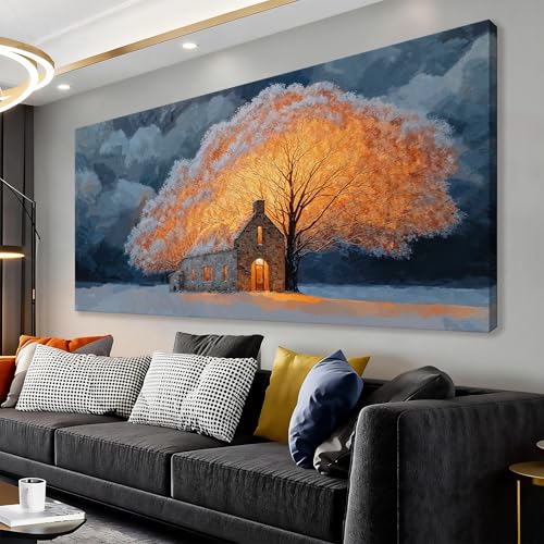 Blue Winter Wall Art Decor 20"x40" Modern Landscape Wall Art For Bedroom | Landscape Canvas Wall Art For Living Room Kitchen Office Bathroom Wall Decor, Canvas Art Wall Decor, Modern Wall Decorations - color: HX9F, size: 40"L x 20"W