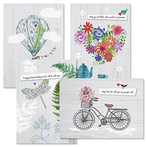 Current Get Well Faith Greeting Cards with Scripture - Set of 8 (4 Designs), Large 5" x 7", Religious Sympathy Cards with Sentiments Inside, White Envelopes - color: Faith
