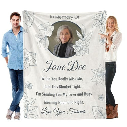 Made in USA, Custom Memorial Photo Blanket, Personalized Sympathy Gifts for Loss of Loved One, Custom Remembrance Throw for Loss of Dad Mom Husband Wife Grandma Grandpa Daughter Son Friend Pet - color: Personalized With Photo