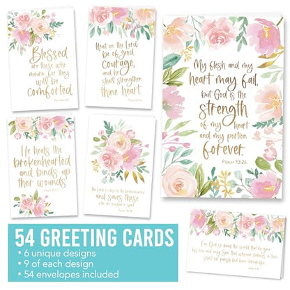 Hadley Designs Religious Sympathy Cards With Envelopes - 54 Christian Sympathy Cards Bulk, Bereavement Card Religious, Christian Sorry For Your Loss Card, Thinking Of You Heartfelt Condolences - style: Floral Pink Blush 54 pcs