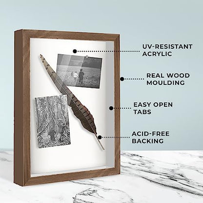 CustomPictureFrames 14x22 Rustic Shadow Box Frame - Solid Wood, UV Acrylic, Acid Free Backing & Hanging Hardware - Bruno Shadow Box Display Case - Display Poster Arts, Photos & Certificates - Brown - size: 14x22