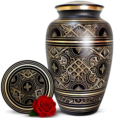 Cremation Urns for Human Ashes – Handcrafted 200 Cu in Brass Memorial Urn with Tight-Seal Lid – A Beautiful, Lasting Tribute for Loved Ones (Black, Large) - color: Black