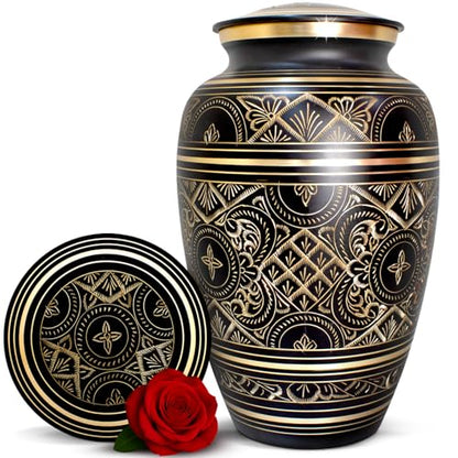 Cremation Urns for Human Ashes – Handcrafted 200 Cu in Brass Memorial Urn with Tight-Seal Lid – A Beautiful, Lasting Tribute for Loved Ones (Black, Large) - color: Black