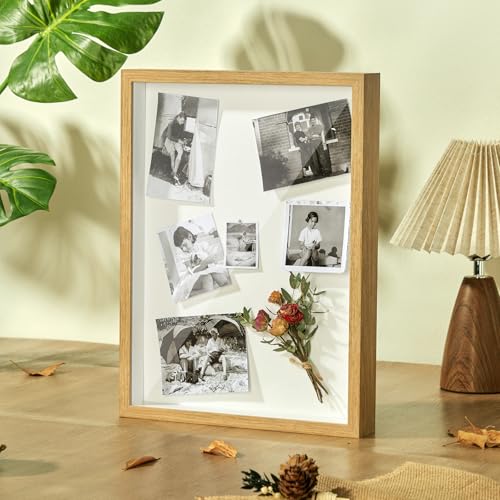 12x16 Large Shadow Box Frame with Thickened Acrylic Panel & Pins - color: Wood Color+foam Back+foam Packaging, size: 12x16