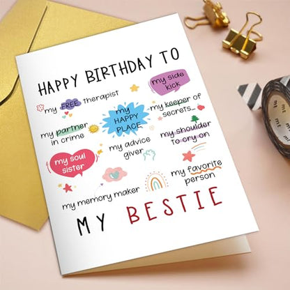 Qiliji Funny Bestie Birthday Card, Best Friend Birthday Card for Women, Happy Birthday Card for Bestie, Birthday Card for Friend BFF Sister - color: Bestie Birthday