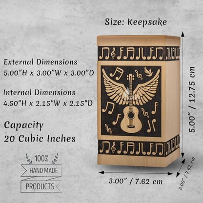 Guitar Wings Wood Keepsake Urn for Human Ashes, 20 Cu in, Beechwood - color: Beechwood, size: Keepsake (20 lbs)