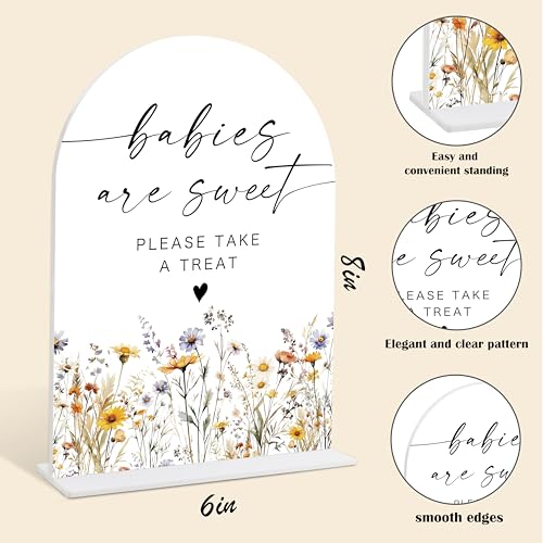 Acrylic Table Signs, Boho Floral Babies are Sweet Please Take a Treat Sign, Baby Shower Table Centerpieces, Supplies for Gender Reveal Party and Newborn Announcement Reception and Event Party, 34 - color: Babies are Sweet Sign, 34