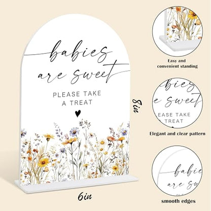 Acrylic Table Signs, Boho Floral Babies are Sweet Please Take a Treat Sign, Baby Shower Table Centerpieces, Supplies for Gender Reveal Party and Newborn Announcement Reception and Event Party, 34 - color: Babies are Sweet Sign, 34