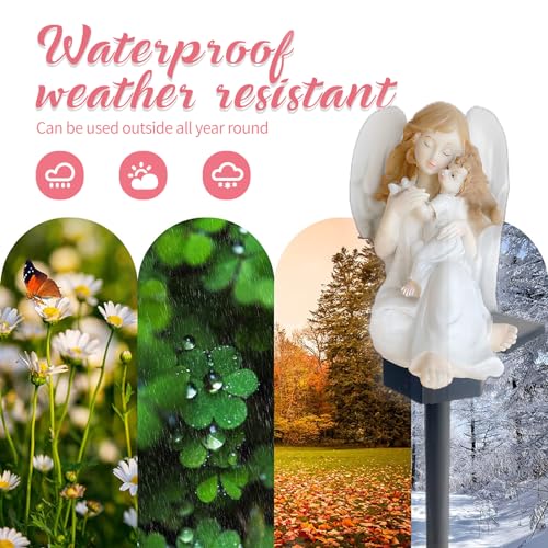 QH & Garden Angel Solar Garden Light - Virgin Mary Statue | LED Waterproof, Solar Powered Garden Stake Lights, For Balcony, Yard, Lawn, Pathway, Walkway, Angel Statues Grave Decorations - style: Mother Mary