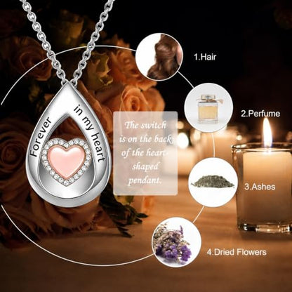 925 Sterling Silver Urn Necklace for Ashes, Teardrop/Tree of Life/Sunflower/Dragonfly/Sea Turtle/Celtic Knot/Elephant/Hummingbird Memorial Cremation Pendant Necklaces for Animal Human Ashes - color: D4: Teardrop-with engraving