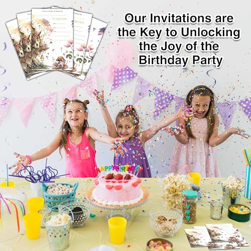 Birthday Invitations - Butterfly Fairy Birthday Invites with Envelopes(25-Count) - Woodland Fill-in Party Invite Cards for Girls Kids Party Supplies Favors Decorations - A07 - style: Tree House 2