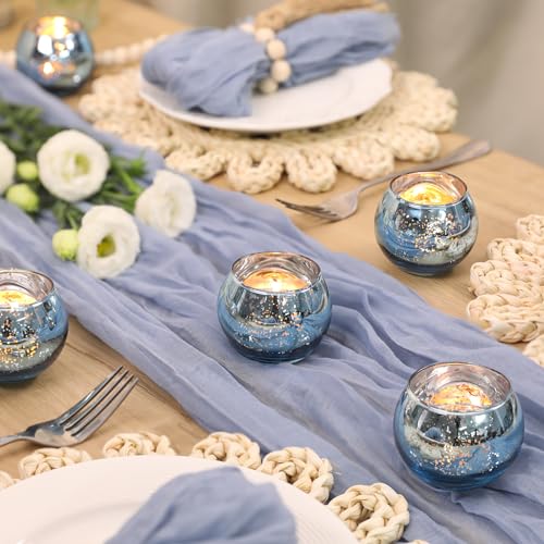 Volens 24PCS Blue Votive Candle Holder Bulk, Round Mercury Glass Votives - color: Blue, size: 24 PACK