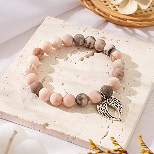 QWNHONEY Memorial Gifts for Loss of Loved Sympathy Remembrance In Memory of Mother Father Pet Bereavement Grief Pink Red Beads Bracelet with Angle Wings Jewelry Gifts for Women - style: Pink-Wings-I'll hold you in my heart